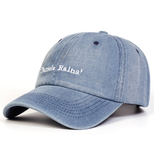 Unisex Pamela Raina Letter Embroidery Wash Baseball Caps Adjustable Casual Hats Spring and Autumn Outdoor Sunscreen Hat