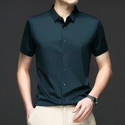 New Men's Business Casual Solid Color Short Sleeved Shirt for Summer Fashion No Ironing Comfortable and Versatile Top