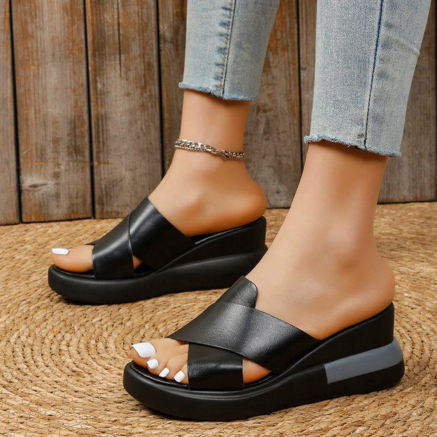 Wedge Heel Sandals Women's  Summer New Fashion Muffin Open-toe Fairy Style Outside Wear Thick-soled Shoes Women