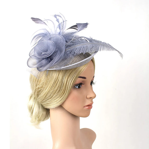 Women Ascot Fascinator Hat Feather Mesh Headband with Clip Reversible Kentucky Derby Photography for Ladies Tea Party