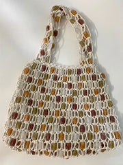 Women Beaded Bag Summer Design Hollow-out Woven Bead Tote Bag Shoulder Bag Female Small Handbag