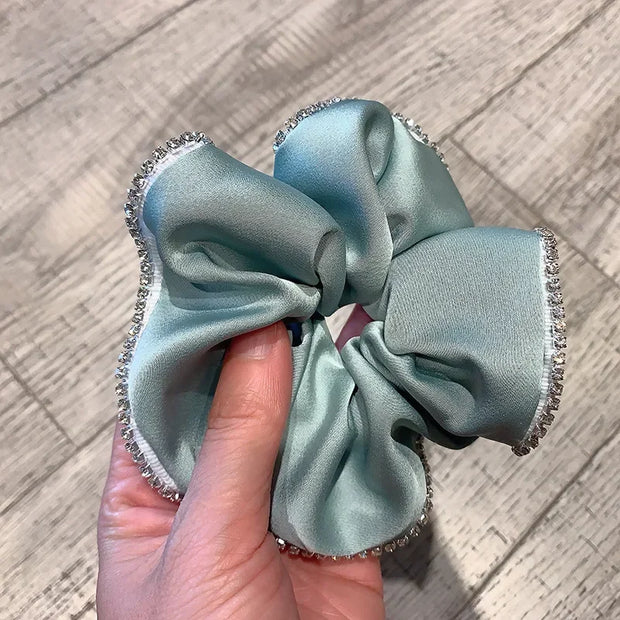 Elegant Solid Satin Scrunchies Elastic Hair Bands for Women Rhinestone Crystal Hairbands Korean Girls Head Tie Hair Accessories
