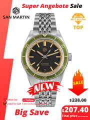 San Martin 39.5mm Men Dive Watch Vintage Distressed Effect NH35 Automatic Mechanical Watch Waterproof 200m C3 Lume SN0116 Reloj