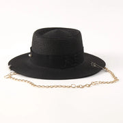 Fashionable Metal Letter Straw Hats for Women Men Summer Outdoor Holidays Beach Sun Hat Panama Hat