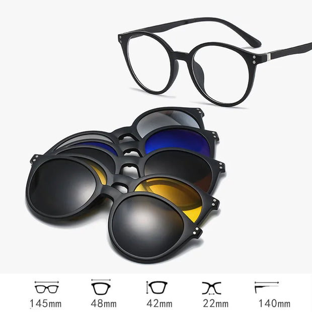 HDCRAFTER 6 In 1 Magnet Polarized Clip Glasses Frame Men TR90 Optical Myopia Clip Glasses For Men Prescription Eyeglasses Frame