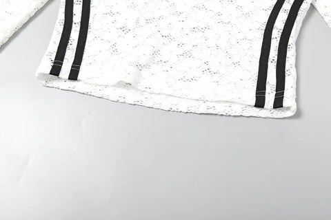 HLJ Y2K Sexy Lace Two Piece Set for Woman Letter Printing See Through Long Sleeve Crop Top + Shorts Suits Female Streetwear New