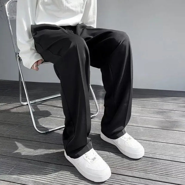 Men's Clothing Summer Casual Business Pure White Loose Fit Lightweight Draped Ice Silk Straight Wide Leg Dress Pants