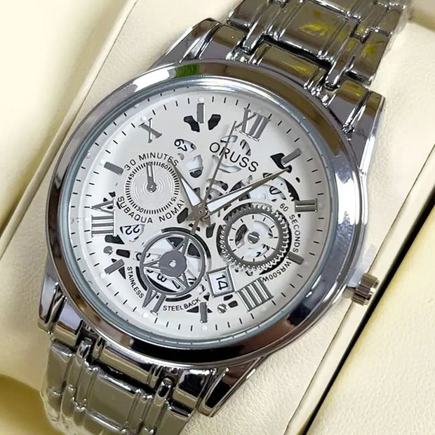 ORUSS New Style Fashion Brand Men's Quartz Watch Luxury Roman Dial Luminous Waterproof Sports Automatic Date Business Man Watch