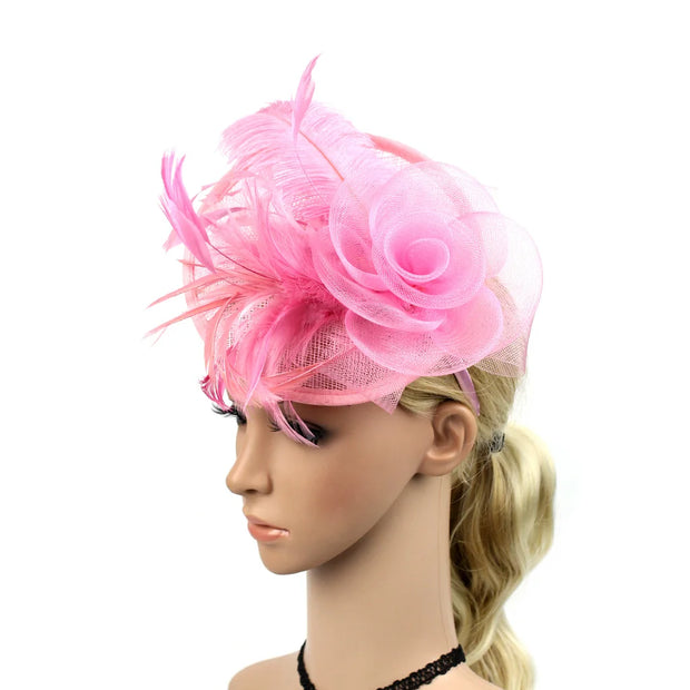 Women Ascot Fascinator Hat Feather Mesh Headband with Clip Reversible Kentucky Derby Photography for Ladies Tea Party