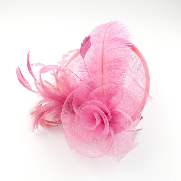 Women Ascot Fascinator Hat Feather Mesh Headband with Clip Reversible Kentucky Derby Photography for Ladies Tea Party