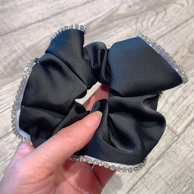 Elegant Solid Satin Scrunchies Elastic Hair Bands for Women Rhinestone Crystal Hairbands Korean Girls Head Tie Hair Accessories