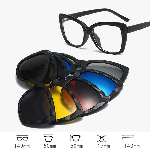 HDCRAFTER 6 In 1 Magnet Polarized Clip Glasses Frame Men TR90 Optical Myopia Clip Glasses For Men Prescription Eyeglasses Frame
