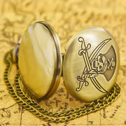 Vintage Bronze Large Pirate Skull Carved Necklace Quartz Pocket Watch Handsome Gift For Both Men And Women