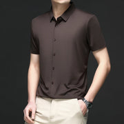 New Men's Business Casual Solid Color Short Sleeved Shirt for Summer Fashion No Ironing Comfortable and Versatile Top