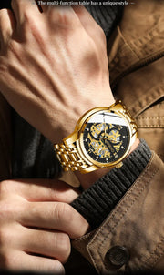 BINBOND Business New Automatic Non-Mechanical Quartz Watches 30M Waterproof Luminous Tourbillon Trendy Hollow Design Men Watches