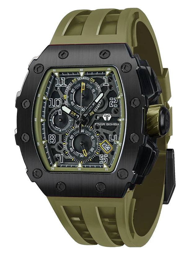 TSAR BOMBA Watch for Men Top Brand Luxury Waterproof Quartz Wristwatch Tonneau Clock Gift Chronograph Rectangle Mens Watch