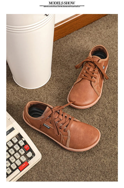 Men's Wide-toe Barefoot Shoes Lightweight Soft-soled Casual Walking Minimalist Breathable Artificial Leather Low-top Sneakers