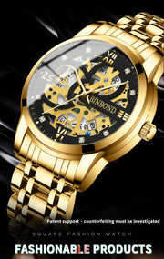 BINBOND Business New Automatic Non-Mechanical Quartz Watches 30M Waterproof Luminous Tourbillon Trendy Hollow Design Men Watches