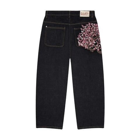 Y2k Vintage Baggy Cherry Blossom Knight Embroidery Jeans Fashion Men Women Streetwear Straight Wide Leg Patchwork Denim Pants