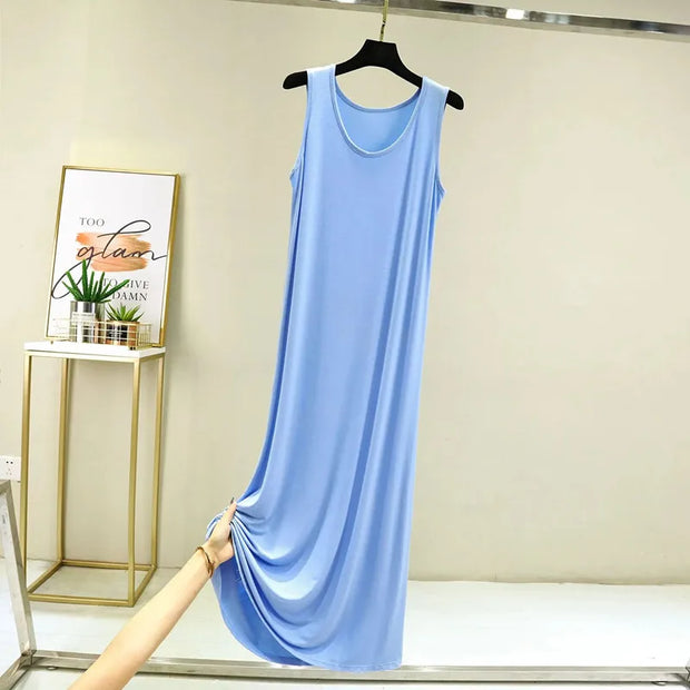 Cool Thin Summer Sleepwear For Women Outfit Night Shirt Sleeveless Long Dress Sexy Cotton Nightgowns Female Vest Nightdress