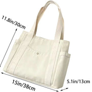 Canvas Commuter Women's Bag Large Capacity Multi Outer Pocket Zip Shoulder Bag Student Shopping Tote Bag