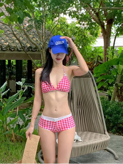 Sexy Two-Piece Bikini Swimwear Women's Korean Style Hot Spring Suit Small Chest Gathered Baseini Thermal Spa Swimsuit
