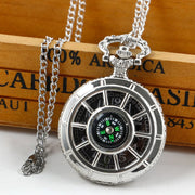 Vintage Black Compass Pocket Watch Cool Black Necklace Quartz Pocket Watches Pendant Gift for Men Women CF1382