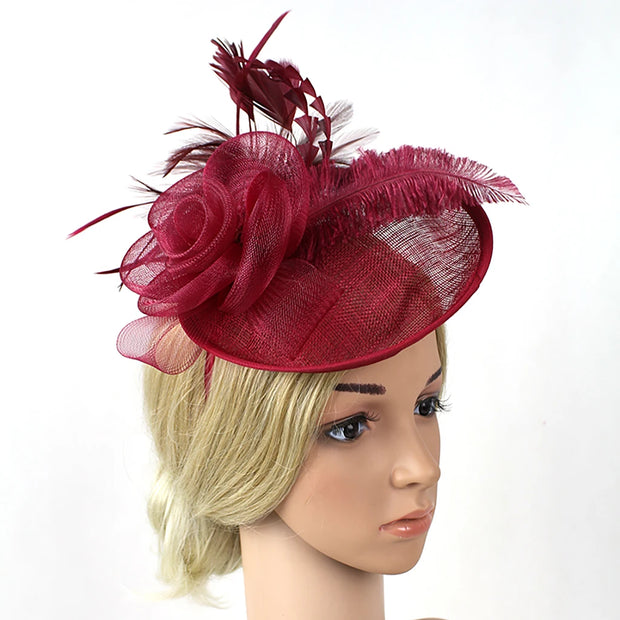 Women Ascot Fascinator Hat Feather Mesh Headband with Clip Reversible Kentucky Derby Photography for Ladies Tea Party
