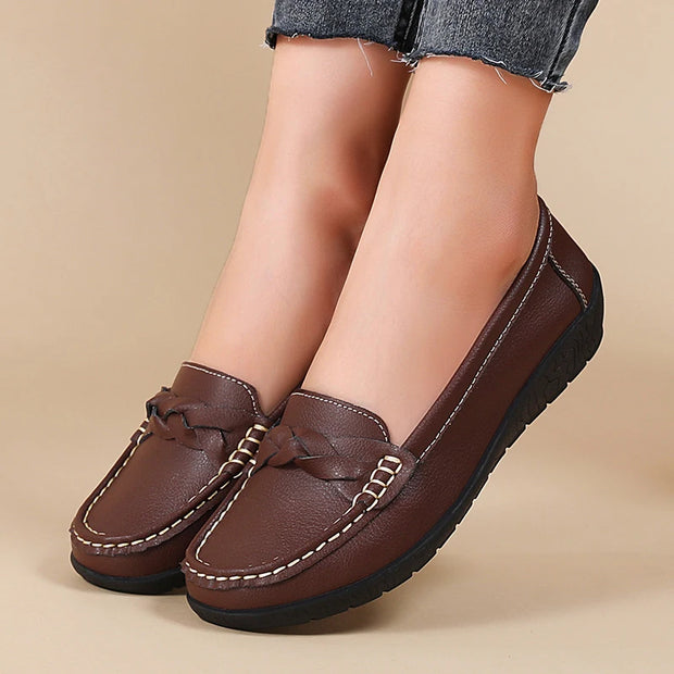 Fashion Wedge Women Flats Genuine Leather Outdoor Shoes Woman Footwear Shoes Women Moccasins Round Toe Chaussure Femme Plus Size