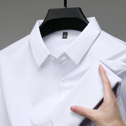 New Men's Business Casual Solid Color Short Sleeved Shirt for Summer Fashion No Ironing Comfortable and Versatile Top