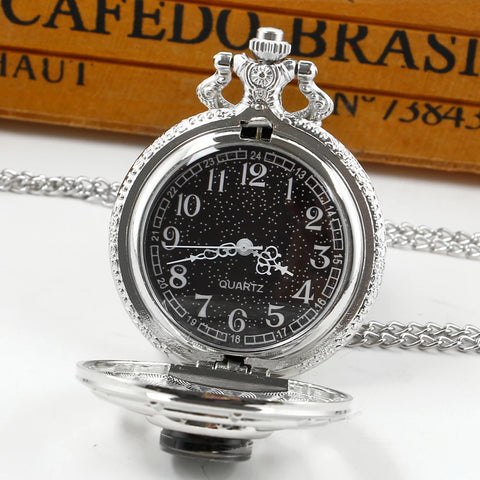 Vintage Black Compass Pocket Watch Cool Black Necklace Quartz Pocket Watches Pendant Gift for Men Women CF1382