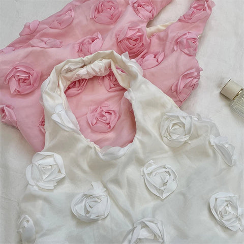 Korean 3d Flower ladies Shoulder Bag High Quality Three-dimensional Flower Canvas Bag Large Capacity Underarm Handbag Vest Bag