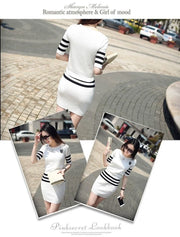 Women's Short Hip Wrap Skirt Suit 2024 Spring Summer New Fashion Stripe Knitted Crop Tops Dress Two Piece Set For Women Clothing