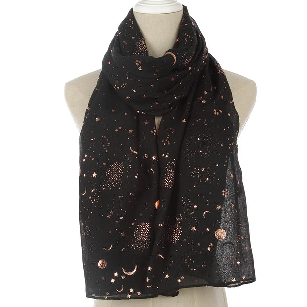 Star Moon Foil Scarf Women Cotton Voile Scarves Hijab Femme Musulman Fashion Shawl Wrap Headband 180-70cm Wholesale Scarfs