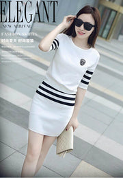 Women's Short Hip Wrap Skirt Suit 2024 Spring Summer New Fashion Stripe Knitted Crop Tops Dress Two Piece Set For Women Clothing
