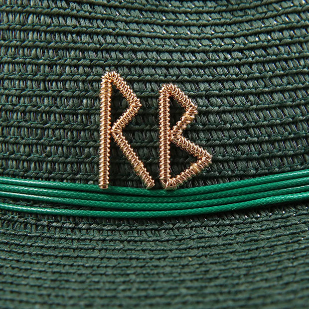 Fashionable Metal Letter Straw Hats for Women Men Summer Outdoor Holidays Beach Sun Hat Panama Hat