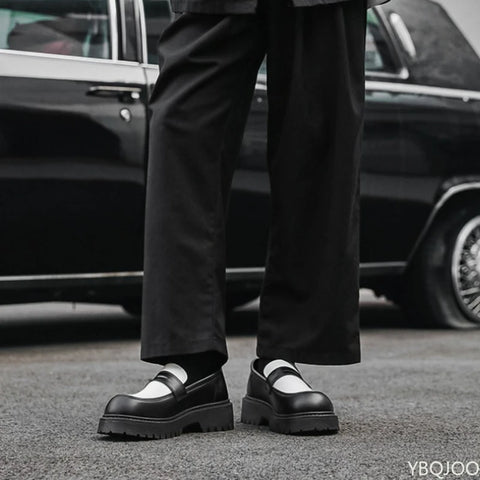 2025 Fashion New Men's Workwear Casual Big Toe Leather Shoes Niche Low Top Thick Sole Height Increasing Set Foot Men's Shoes