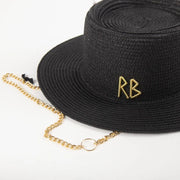 Fashionable Metal Letter Straw Hats for Women Men Summer Outdoor Holidays Beach Sun Hat Panama Hat
