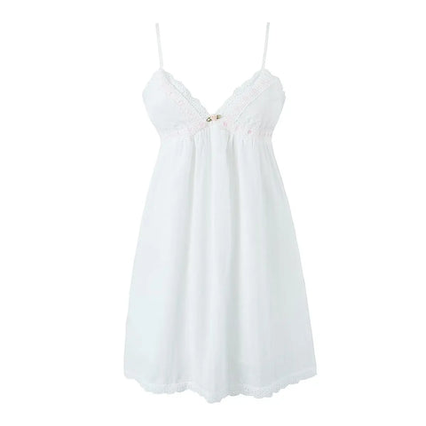 2023 Sexy Pink Spliced Embroidery Lace Deep V neck Mini Sling Dress Women Adjust Bow Ribbon Back Backless Party Robe Holiday