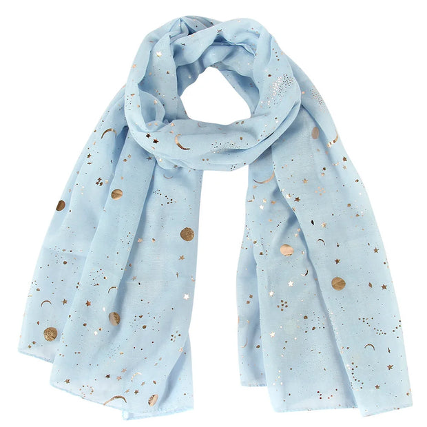 Star Moon Foil Scarf Women Cotton Voile Scarves Hijab Femme Musulman Fashion Shawl Wrap Headband 180-70cm Wholesale Scarfs