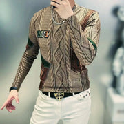 Men Clothing 2024 Autumn Winter Vintage Fashion Print Velvet Thicken Warm Basic T-shirt Male Casual O Neck Long Sleeve Slim Tops