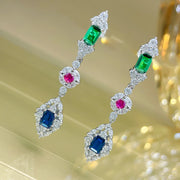 Huitan Green/Red/Blue Cubic Zirconia Dangle Earrings for Women Wedding Accessories Exquisite Female Earrings New Trendy Jewelry