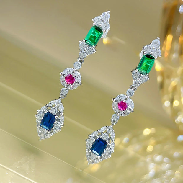 Huitan Green/Red/Blue Cubic Zirconia Dangle Earrings for Women Wedding Accessories Exquisite Female Earrings New Trendy Jewelry