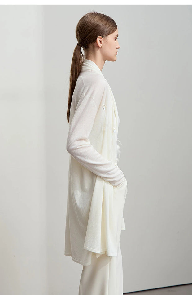 AMII Minimalist Women's Wool Cardigan 2025 Autumn New Gentle French Pearls Plume Tops Drop Sleeves Knitted Sweater 12541113
