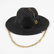 Fashionable Metal Letter Straw Hats for Women Men Summer Outdoor Holidays Beach Sun Hat Panama Hat