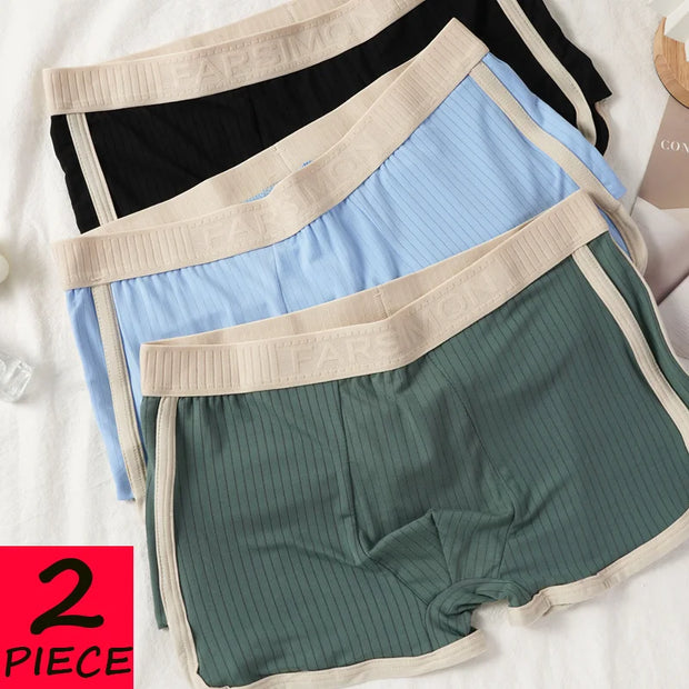 2 PCS/SET Men's Boxer Shorts Underwear  Man Underpants Sexy Panties Striped Homme U Convex Shorts Lingerie Male Boxers