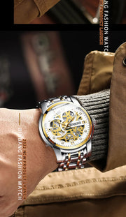 BINBOND Business New Automatic Non-Mechanical Quartz Watches 30M Waterproof Luminous Tourbillon Trendy Hollow Design Men Watches