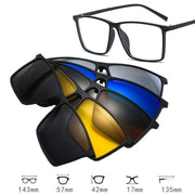 HDCRAFTER 6 In 1 Magnet Polarized Clip Glasses Frame Men TR90 Optical Myopia Clip Glasses For Men Prescription Eyeglasses Frame