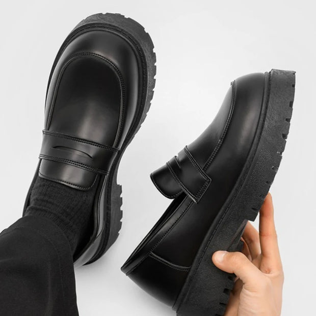 2025 Fashion New Men's Workwear Casual Big Toe Leather Shoes Niche Low Top Thick Sole Height Increasing Set Foot Men's Shoes