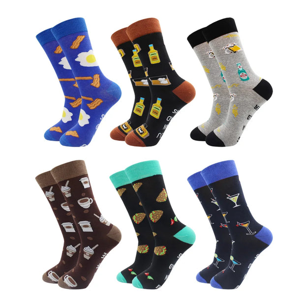 6 Pairs Fashion Casual Women and Men Socks Art Van Gogh Stripe Harajuku Fruit Animal Sloth Beer Funny Socks Dress Cotton Socks
